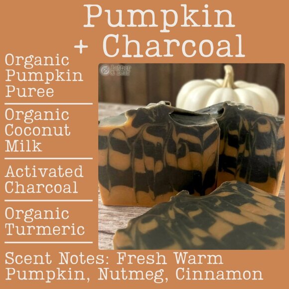 Pumpkin + Charcoal Cold Process Soap Natural Handcrafted Artisan Soap Bar - Picture 3 of 4
